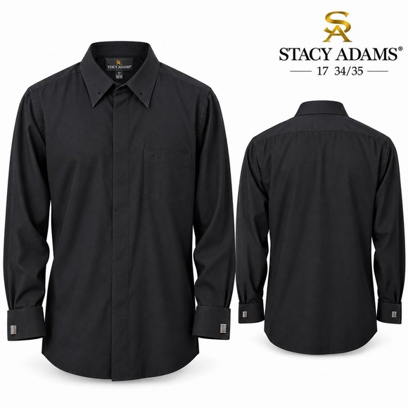 Stacy Adams Other - Stacy Adams Mens Dress Shirt 17 34/35 Black French Cuff Hidden Button Formal